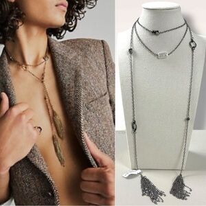 Free People Canyon Wrap Necklace in Gunmetal NWT Metal Fringe Bohemian Glam Punk